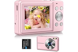 DGVDO Digitalkamera 44MP Fotokamera 1080P Kompaktkamera Fotoapparat 2.4" Bildschirm LED Fülllicht Selfie 16X Digital Zoom Bildstabilisierung Mini Kamera Digitalkamera für Kinder Anfänger Rosa