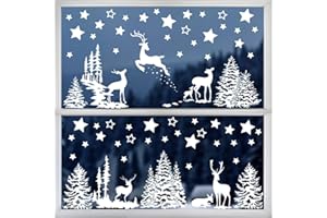 BETESSIN 210 Stück Sterne Fensterbilder Weihnachten - Elektrostatische Haftende Fensteraufkleber mit Sterne, Tannenbaum, Rentier Mustern - Fensterdeko für Winter, Fenstersticker Weihnachten