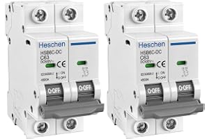 Heschen 2 stycken DC miniatyreffektskyddsbrytare, HSB6C-DC, 2-polig, DC500V 63A, solcellsbrytare, för sol-PV-system solceller