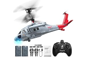 DEERC Fjärrstyrd helikopter 2,4 GHz, 2 batterier ingår, 26 minuters flygning, enkel start, LED-belysning, höjdstöd, inomhusleksak för barn och vuxna