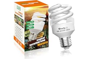 GlowUp 9W Ampoule UVB 5.0 E27 Lampe UVA UVB Tortue AC 220-240V Mini UVA UVB Tortue Ampoule Fluorescente pour Quarium, Récipient en Verre, Nourrisseur, Tortue, Serpent, Lézard, etc (1Pcs)