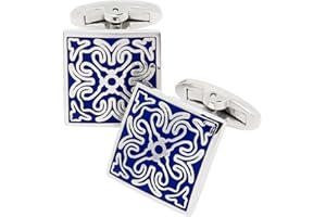 Jonwo Quadrato Vintage Cloisonne Gemelli per Uomo Blu Retrò Modelli Uomo Gemelli Set per Camicia Da Nozze Partito Affari Compleanno Anniversario Vestito, 17mm / 0.67 Inch, Ottone, Senza pietra