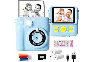 GKTZ Cámara de Fotos Instantáneas - 1080P Camara Fotos Infantil para Niños con Papel Fotográfico de Impresión y Tarjeta de 32G Regalo Juguete Niña 3 4 5 6 7 8 9 10 11 12 Años (Azul)