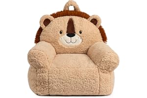 ‎BEJOY BEJOY Bequemer kindersofa, Schaumstoffgefülltes kindersessel, Einzelne kuschelige Sherpa-kindercouch für Jungen und Mädchen, Löwe
