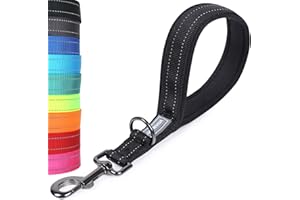 VIVAGLORY Poignée Confortable de Laisse Courte pour Chien, Laisse d’Entraînement et de Marche pour Chiens Moyens et Grands, Noir, 32 cm