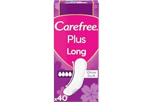 CAREFREE Wkładki higieniczne Plus Long perfumowane (5 x 40 sztuk), super chłonne, aby natychmiast zatrzymać płyny, rozmiar Plus Long