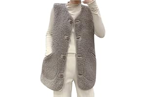Alwyeans Women's Fleece Gilet Soft Classic Fit Bodywarmer Vest with Zip up Pockets Teddy Fleece Gilet Solid Color Lightweight Gilets Jacket Cozy Stand Collar Waistcoat Vest with Pockets Long/Short