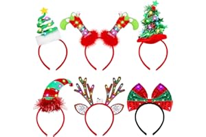 Fovths 6 Pack Christmas Headbands LED Reindeer Head Boppers Xmas Antler Santa Elves Hair Bands for Christmas Holiday Party Accessoriess