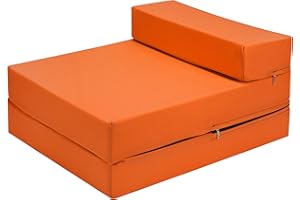 MAXUS SPORTS Z Bed Deluxe Futon Fold Out Sofa For Adults Kids Children Single Folding Mattress Sleepover Chair Living Room Bedroom Toddler Furniture Lightweight and Comfy (orange)