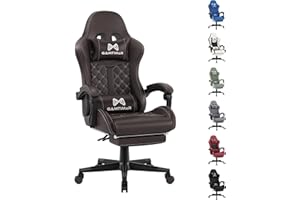 Gamtimer Gaming Chair with Footrest, Ergonomic Computer Chairs, Reclining High Back PU Leather Racing Gamer Chair with Headrest and Lumbar Support, Height Adjustable Video Game Chair for Adult, Brown