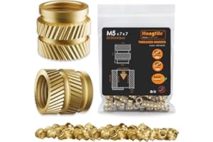 HANGLIFE Inserts Fileté pour la Fusion à Chaud, M5 Insert Filetés pour Composants d'Impression 3D et Pièces en Plastique - Écrous Moletés Métriques en Laiton (50 Pièces)