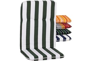 Beo Cuscini schienale alto lavabili Bali | Made in EU standard Oeko-Tex | Cuscini per sedie da esterno, giardino traspiranti per schienale alto | Cuscino con righe bianche e verdi