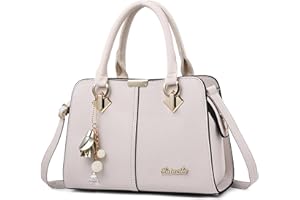 FORRICA Bolsos de Mujer Bolso de Mano Elegante Bolso Tote con Colgante Exquisito Señora Cuero PU Bolso Bandolera para Trabajar Compras Blanco