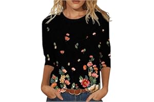 SHZFGUI T-Shirt Femmes Tendance Imprimée T Shirt Souple Comfy Été Col Ron Chemise Femme Coton Manche 3/4 Sport