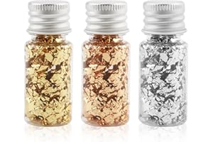 SUUOSL Ensemble de Trois Bouteilles de Flocons de Feuilles Métalliques pour Dorure, Couleurs Or, Argent et Or Rose, Idéales pour Artisanat, Décoration et Bijoux en Résine