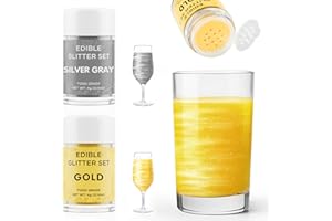 Glitter Commestibili Oro e Grigio Argento, Waysroma 2 Colori Glitter Commestibili per Torte Glitter Alimentari Brillantini Commestibili per Drink, Cocktail, Fondente, Cioccolato, Pasqua Biscotti (4g)