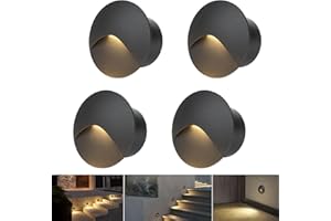 ‎AROTELICHT Arotelicht 4er LED Wandleuchte Warmweiß 3000K Aluminium Treppenlicht 230V Rund Einbaustrahler 3W Treppenleuchte IP44 Wasserdicht Innen Außen Schwarz Stufenlicht, mit Unterputzdose