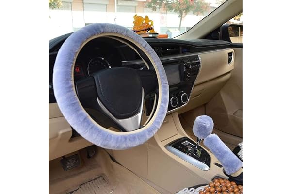 3pcs Doux Faux Laine en Peluche Couvre Volant, Hiver Faux Laine Volant Couvre, Pelucheux Fourrure Direction Couverture, Épaississement Chaud Non-Slip intérieur Auto, Intérieur de Voiture