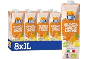 Isola Bio Succo di Frutta Biologico ACE, Arancia, Carota e Limone, 100% Ingredienti Naturali, Frutta Italiana per Colazione e Merenda, Formato 8x1L