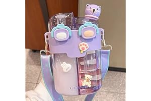 JQWSVE Kawaii Wasserflasche – niedliche Wasserflaschen mit Strohhalm und Aufklebern, Doppel-Trinkflasche, tragbar, auslaufsicher, Sport-Trinkflasche für Outdoor-Sport, Reisen, 750 ml