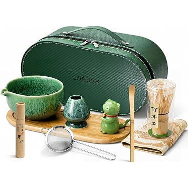 Kit Matcha 4 Pièces - Bol Céramique, Fouet Bambou, Cuillère & Support - Cérémonie Thé Matcha Noir Moucheté