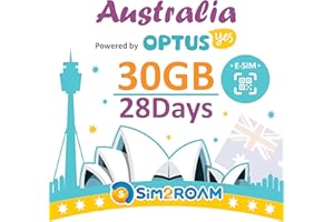 SIM2ROAM Prepaid eSIM-Karte Australien 28 Tage | Unbegrenzte Ortsgespräche und SMS in Australien | 30 GB Internetdaten + Guthaben für Auslandsgespräche 25 AU$ | Australien Optus Network (28 Tage)