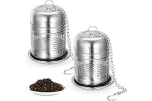 BUT OSWETF 2 Pcs Filtro de Te, Infusor de Té, Colador de Té de Acero Inoxidable, Filtro Infusor Te, Infusionador Bola de Malla Fina para Tazas de Tés Teteras, con Cadenas y Posavasos