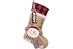 ASTNIC Calcetin de Navidad Grande con Etiquetas con Nombre Bolsa de Regalo de Calcetines de Navidad Personalizada en 3D Muñeco de Nieve Calcetin de Navidad Colgar Decoración Navideña