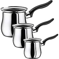 Destalya Türkische Kaffeekanne, Herd-Wärmer für Butter und Milch, Edelstahl, Cezve (3 Stück Kaffeekannen) Schwarz