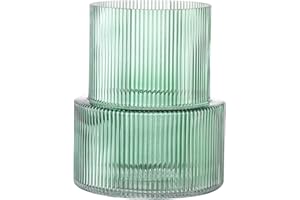 KAYLETIN Vaso in vetro verde, vasi a coste per fiori, vaso per fiori per tulipani, vasi moderni per soggiorno, tavolo da pranzo, ingresso, mantello, scaffale, matrimonio, ufficio, 19 cm