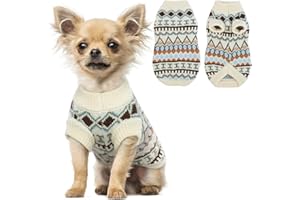 Hjumarayan Hundepullover - Boho Hundepullover Kleine Hunde Weihnachtspullover, Schöne Hunde Pullover mit Geschirr Öffnung, Dicken Hundepulli Chihuahua Yorkshire Jack Russell Pullis (Weiß XS)