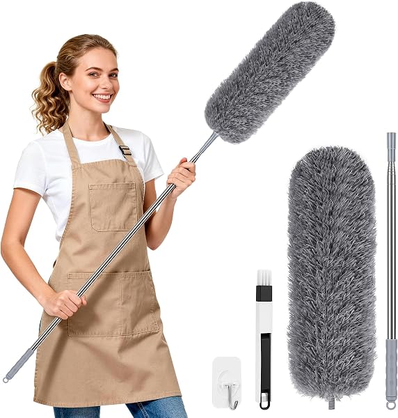 Plumero Telescopico Extensible, Plumero Atrapapolvo de Microfibra Lavable, Plumero Largo de hasta 280cm, Quita Polvo con Cepillo de Limpieza, para Techos Altos, Hogar y Coches - 1