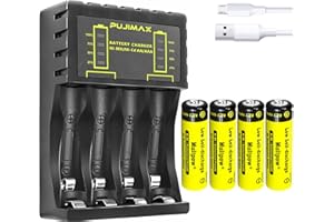 HVIWW Rechargeable Batteries with Charger 4 Slot LED, 2600mAh 4 Pack Universal Household Battery Chargers for AA AAA Ni-MH Ni-CD Batteries, USB Fast Charging(4 slot Charger+4*AA Yellow)