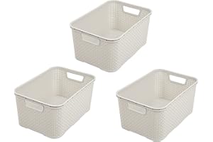 BRANQ HOME ESSENTIAL BranQ - Home essential Kunststoff Korb in Rattan Design 3er Set Grösse M 10l, PP, Creme