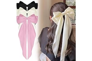 EUDUQ Pasadores de lazo grande,3 piezas de clip de satén suave y sedoso,Horquillas Francesa de Pelo de cola larga,Lazos pelo niña,Accesorios pelo mujer(Negro,Blanco,Rosa)