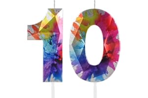 HONGPLUS Colorful Graffiti Number 10 Candle, 10 Birthday Candle, Colorful Happy 10 Birthday Candles for Cake, Colorful Cake Topper Decorations for Boys Girls Colorful Sweet 10 Birthday Party Decorations