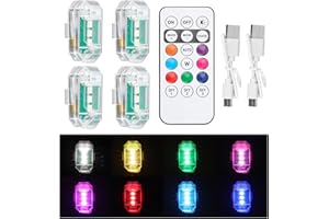 BTFO 4 Sztuki Swiatel Stroboskopowych LED, 8 Kolorów Swiatel Ostrzegawczych Awaryjnych z Pilotem Zestaw Bezprzewodowych Swiatel LED do Ladowania do Samochodu, Motocykla, Roweru, Drona
