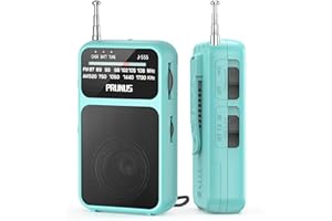 PRUNUS J-555 Am/FM Radio Portatil Pequeña Recargable, Carga USB-C, Radios Pequeña Pilas, con Toma de Auriculares, Transistor Radio de Bolsillo con Clip y cordón para Correr, Acampar. (Azul)
