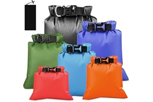 WOODFIB 6 Pezzi Borsa Impermeabile Sacchetti Asciutti, 1,5/2,5/3/3,5/5/8L Sacche Stagne Impermeabili Leggeri per Kayak, Rafting, Canottaggio, Campeggio, Escursionismo