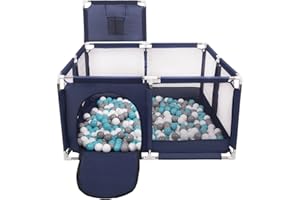 Selonis Recinto Per Bambini Con 100 Palline Colorate 6 Cm, Blu:Grigio/Bianco/Turchese