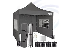 MAXIMUS HEAVY DUTY POP UP GAZEBO 3m x 3m COMMERCIAL MARKET STALL WITH 4 WEIGHT BAGS (4 Walls, Grey)