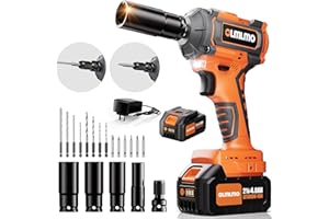 Avvitatore a Impulsi a Batteria 400Nm, olmlmo IW05 1/2" Avvitatori a Massa Battente Brushless con 4.0Ah Batteria e Adattatore, Avvitatore a Percussione con 4 Bussole, 8 Punte, 6 Viti, per Auto e Casa