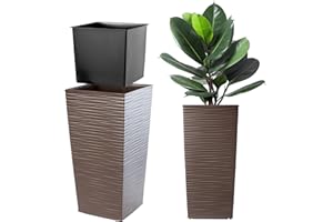 KADAX Pot de Fleurs Haut 57 cm, Plastique Imitation rotin, résistant aux intempéries – intérieur/extérieur, Moka