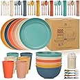 Chuboir 60pcs Dinner Set, Camping Plates and Bowls Set for 6 People, Unbreakable Tableware, Plastic Lightweight Serving Plates, Bowls, Cups, Cutlery Set, Forks for Camping, Picnic, Party, RV, Dorm
