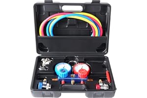 HSEAMALL kit Recharge climatisation Voiture, clim Auto Tuyau Recharge clim Jauge Ensemble, 1,5 m R134A Tuyau De Charge,Adaptateur