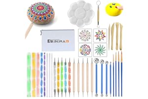 FRUNIMALL Monarchy Mandala Dotting Tools, 38Pcs Rocks Mandala Painting Stencil Kits Brushes with Paint Tray for Painting Coloring Drawing and Drafting Art Supplies (38 Pcs)