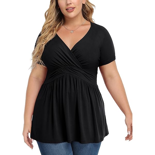 TIANZHU Plus Size tuniek tops voor vrouwen lichte V-hals korte mouwen babypoppen tops met Empire taille vrijetijdswerk blouse, A02-wit, XL
