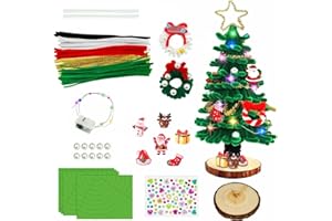 Eyezeeption 100 Stück Pfeifenputzer zum Basteln Grün Bastelset Weihnachten Kinder Weihnachtsbaum Bastelset mit LED, Filz Weihnachtsbaum Kinder DIY Chenilledraht Weihnachten Set