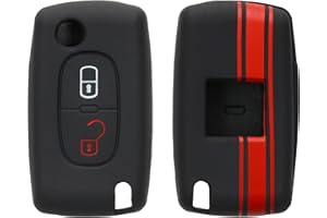 kwmobile Coque clé de Voiture Compatible avec Peugeot Citroen Clef de Voiture 2-Bouton Accessoire clé Voiture - Protection étui Souple en Silicone - Rouge-Noir