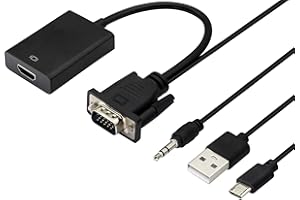 zdyCGTime Output 1080P VGA Mâle vers HDMI Femelle Adaptateur de Audio Vidéo avec câble Audio et USB de 3,5mm,Compatible avec Ordinateur,Ordinateur Portable,projecteur,DVD,HDTV,Moniteur.(VGA M/F)